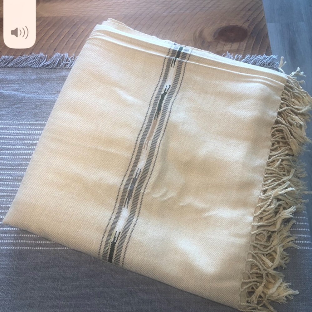 Cream and Gray Striped Throw Blanket